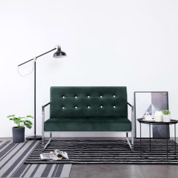 2-osobowa sofa z podłokietnikami, ciemnozielona, chrom, aksamit