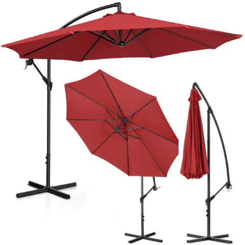 Parasol ogrodowy na wysięgniku okrągły uchylny śr. 300 cm bordowy