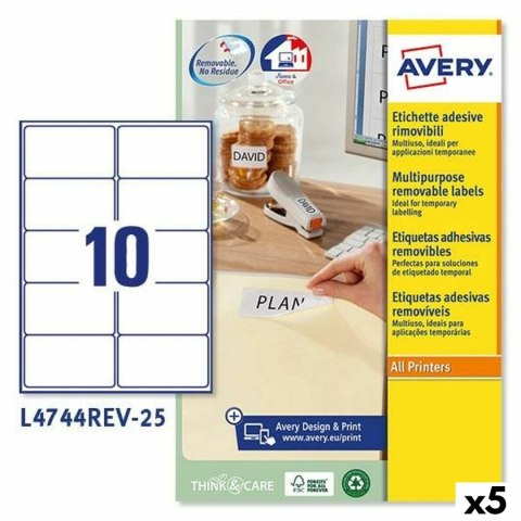 Etykiety do Drukarki Avery L4744REV Biały 25 Kartki 96 x 50,8 mm (5 Sztuk)