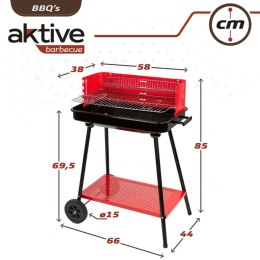 Grill Węglowy na Kólkach Aktive Stal Plastikowy Metal emaliowany 66 x 85 x 44 cm Czerwony