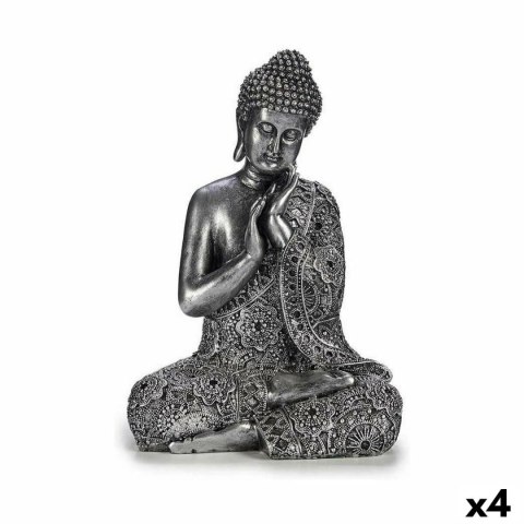 Figurka Dekoracyjna Budda Na siedząco Srebrzysty 22 x 33 x 18 cm (4 Sztuk)