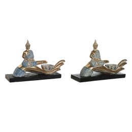 Figurka Dekoracyjna DKD Home Decor 25,7 x 8 x 16 cm Niebieski Budda Turkusowy Orientalny Wytrawianie (2 Sztuk)