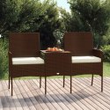 2-osobowa sofa ogrodowa ze stolikiem, rattan PE, brązowa