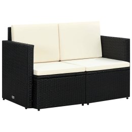 2-osobowa sofa ogrodowa z poduszkami, polirattan, czarna