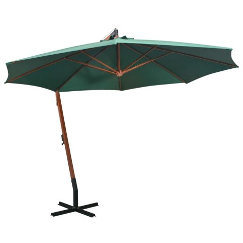 Parasol ogrodowy wiszący, 350 cm, drewniany, zielony