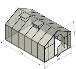 Szklarnia Sanus XL-12 wymiar 2,9x4,3m H=2,25m 12,5m2 poliwęglan 6mm