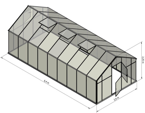 Szklarnia Sanus XL-18 wymiar 2,9x6,4m H=2,25m 18,6m2 poliwęglan 6mm