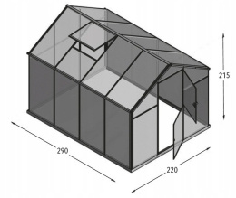 Szklarnia Sanus L-7 wymiar 2,2x2,9m H=2,15m 6,4m2 poliwęglan 6mm