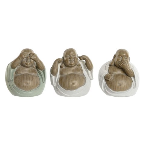 Figurka Dekoracyjna Home ESPRIT Biały Kolor Zielony Budda Orientalny 10 x 9 x 10,5 cm (3 Sztuk)