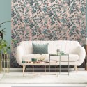 DUTCH WALLCOVERINGS Tapeta z motywem liści i ptaków, zielono-różowa