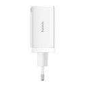 Szybka ładowarka sieciowa GaN 2x USB-C USB 65W + kabel USB-C biała