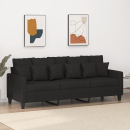 Sofa 3-osobowa, czarna, 180 cm, tapicerowana tkaniną