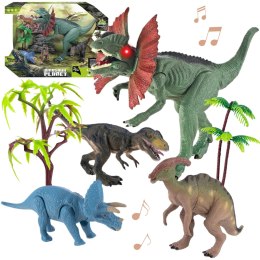 DUŻY ZESTAW 4 FIGUREK DINOZAURÓW 2 DRZEWKA ŚWIATŁO DŻWIĘK DINOZAURY DINO