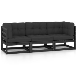 3-osobowa sofa ogrodowa z poduszkami, lite drewno sosnowe