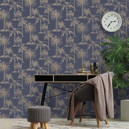 DUTCH WALLCOVERINGS Tapeta we wzór drzew tropikalnych, granat i srebro