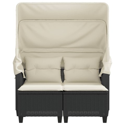 2-os. sofa ogrodowa z daszkiem i podnóżkami, czarna, rattan PE 2-os. sofa ogrodowa z daszkiem i podnóżkami, czarna, rattan PE
