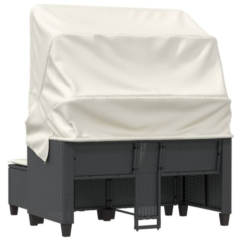 2-os. sofa ogrodowa z daszkiem i podnóżkami, czarna, rattan PE 2-os. sofa ogrodowa z daszkiem i podnóżkami, czarna, rattan PE
