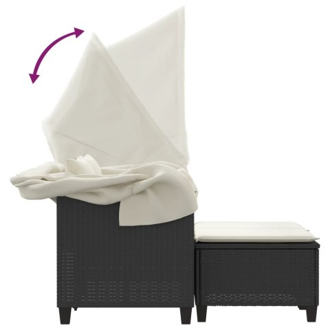 2-os. sofa ogrodowa z daszkiem i podnóżkami, czarna, rattan PE 2-os. sofa ogrodowa z daszkiem i podnóżkami, czarna, rattan PE