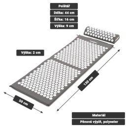 MAXXIVA Podkładka akupresurowa z poduszką, 130x50 cm, szara