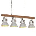 Industrialna lampa sufitowa, srebrna, E27, drewno mango