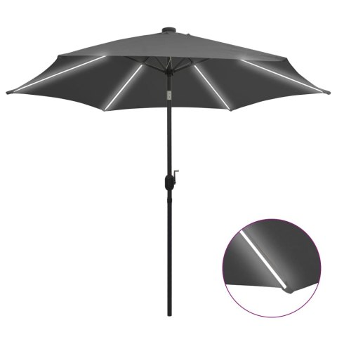 Parasol ogrodowy z LED i aluminiowym słupkiem, 300 cm, antracyt