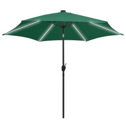 Parasol ogrodowy z LED i aluminiowym słupkiem, 300 cm, zielony