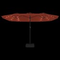 Podwójny parasol ogrodowy z LED, terakotowy, 449x245 cm