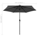 Parasol ogrodowy z LED i aluminiowym słupkiem, 270 cm, antracyt