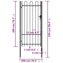 Furtka jednoskrzydłowa z zaokrągleniai, stal, 1x2 m, czarna