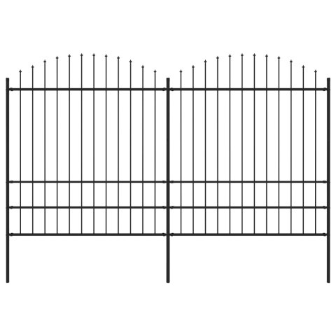 Panele ogrodzeniowe z grotami, stal, (1,75-2) x 3,4 m, czarne