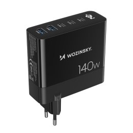 Ładowarka sieciowa 100-240V GaN 140W 3x USB-C / 2x USB-A czarna