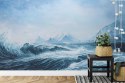 Fototapeta Abyss, Ocean Waves, Seascape Hand Drawn Oil . Blue Sea Tides And Ice Blocks, Frozen Pond, Winter Marine Scenery Backg