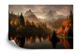 Fototapeta Ai Generated Image Of A Beautiful Landscape With Autumn Forest, A Lake And Hills