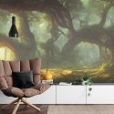 Fototapeta Amazing Fantastic Curved Forest. Forest Landscape Of Trees In The Rays Of The Sun. 3D