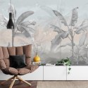 Fototapeta Banana Tree Wallpaper Design With Pastel Tones, Tropical Landscape, Mural Art.