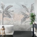 Fototapeta Banana Tree Wallpaper Design With Pastel Tones, Tropical Landscape, Mural Art.