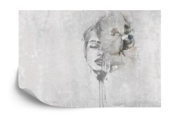 Fototapeta Spectacular Watercolor Woman Face With White Flower. Digital Art . Mural For Wallpaper.