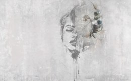 Fototapeta Spectacular Watercolor Woman Face With White Flower. Digital Art . Mural For Wallpaper.