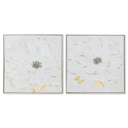 Obraz Home ESPRIT Biały Złoty polistyrenu Płótno Kwiat Shabby Chic 62 x 4,5 x 62 cm (2 Sztuk)