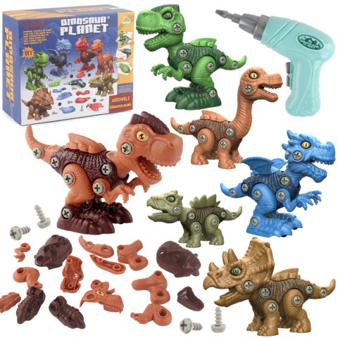 ZESTAW WALIZKA KLOCKI DINOZAURY DO SKRĘCANIA WKRĘTARKA 3 DINO FIGURKI DIY