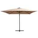 Parasol wiszący z LED i stalowym słupkiem, 250x250 cm, taupe