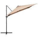 Parasol wiszący z LED i stalowym słupkiem, 250x250 cm, taupe