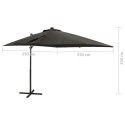 Parasol wiszący z lampkami LED i słupkiem, antracytowy, 250 cm