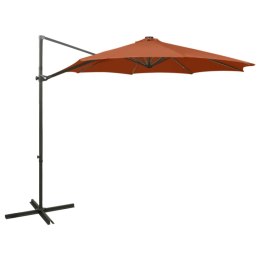 Parasol wiszący z lampkami LED i słupkiem, terakota, 300 cm