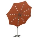 Parasol wiszący z lampkami LED i słupkiem, terakota, 300 cm