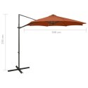 Parasol wiszący z lampkami LED i słupkiem, terakota, 300 cm