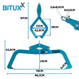 Szczypce chwytak do pni drzewa Bali 700mm 500kg Bituxx mocne samozaciskowe