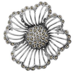 Rhodium plated silver brooch RDM2856 - Marcasite