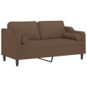 2-osobowa sofa z poduszkami, brązowa, 140 cm, tkanina