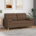 2-osobowa sofa z poduszkami, brązowa, 140 cm, tkanina